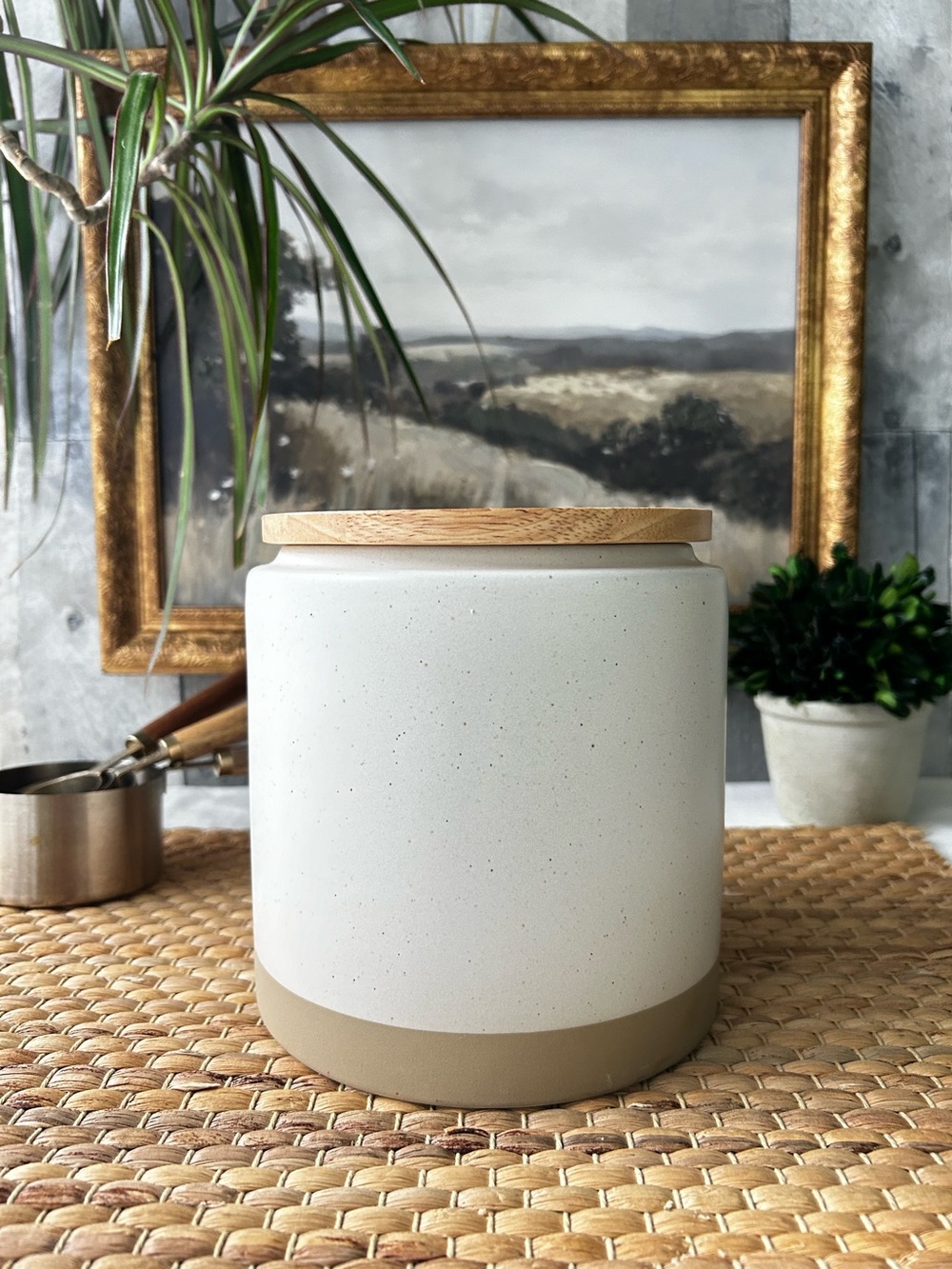 🌴Threshold Two-Tone Speckled Cream Stoneware Canister w/Wood Lid